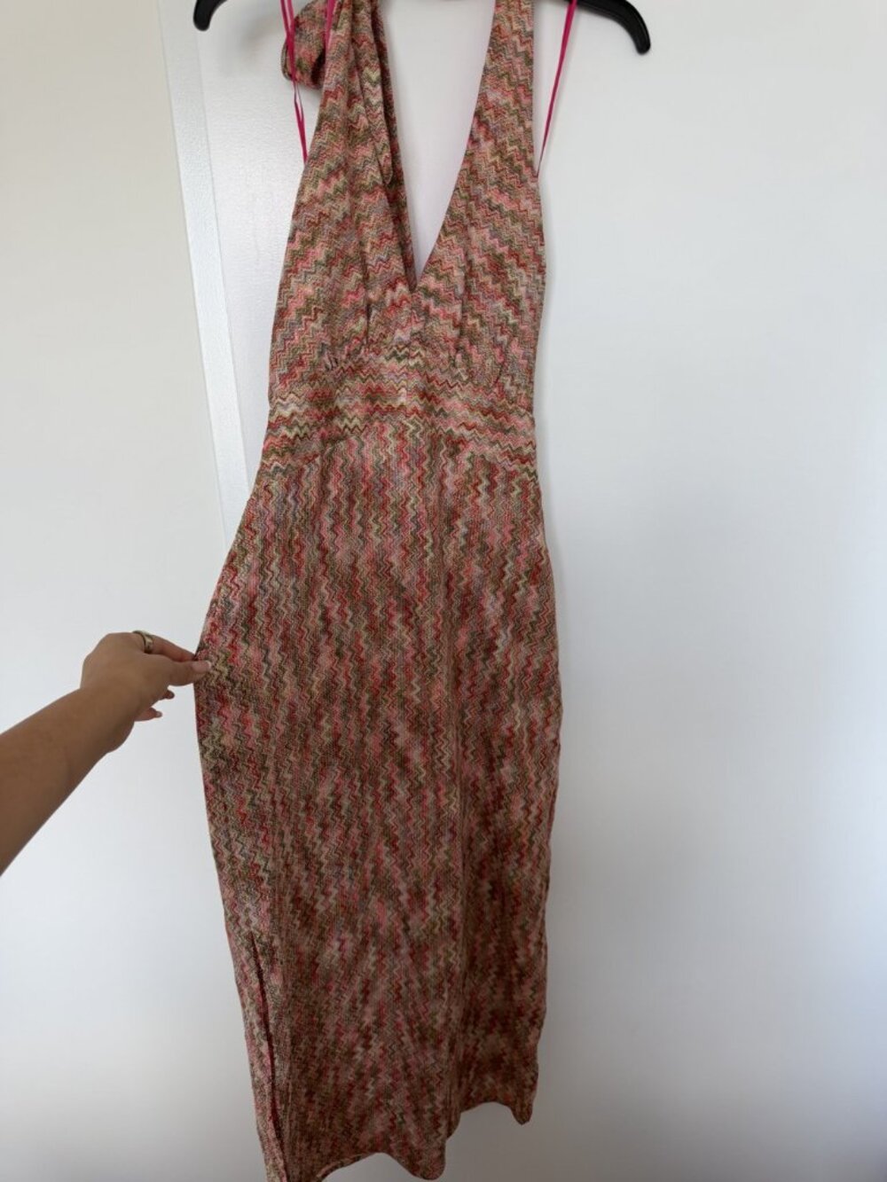 Ramy Brook Pink Coral Chevron Knit Halter Dress Size S